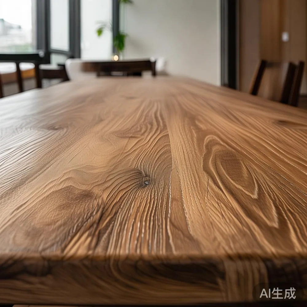 A modern solid wood dining table in a Singapore HDB living room