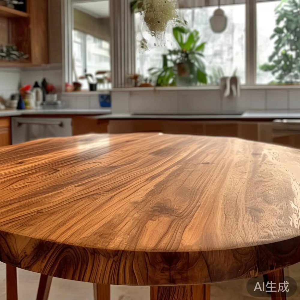 Cozy round teak dining table in a Singapore HDB kitchen