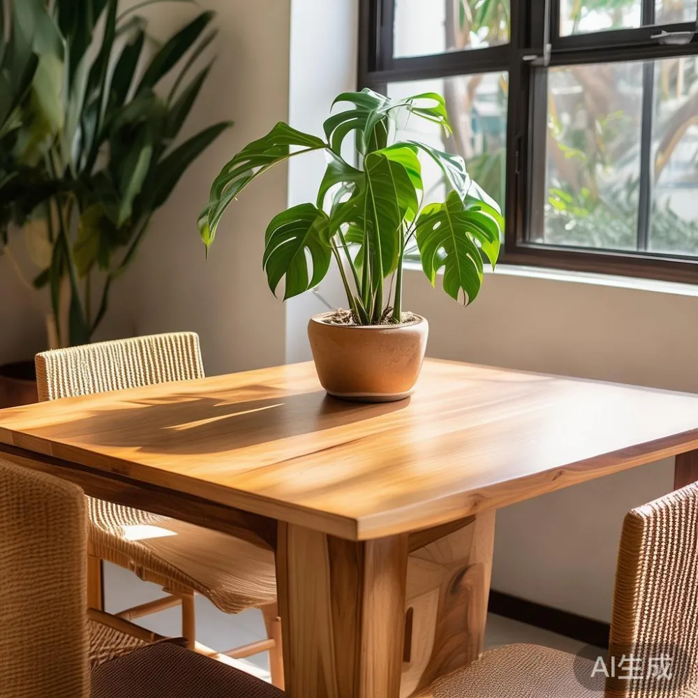 Compact solid wood 4-seater dining table in a 4-room Singapore HDB dining nook