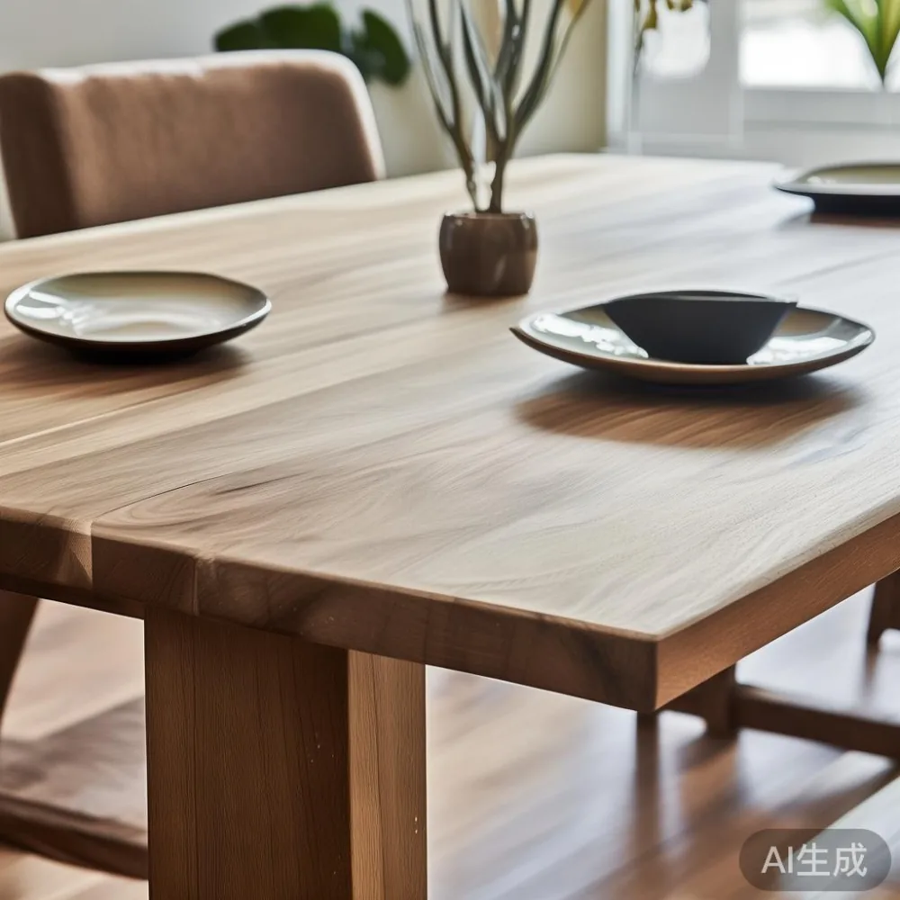 Custom solid wood dining table fitted around a structural column in a District 10 condo