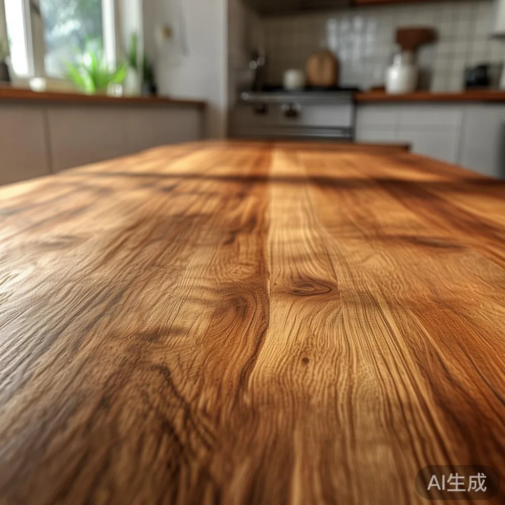 Solid wood dining table with acacia wood finish in a Singapore HDB kitchen