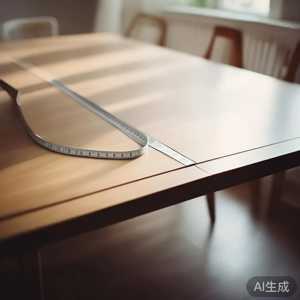 Extendable dining table showing 65cm legroom clearance with measurement tape