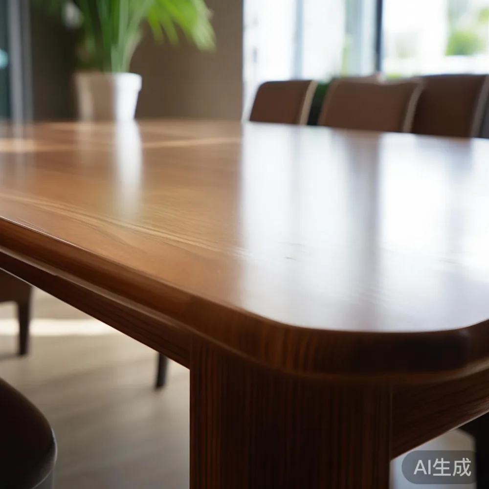 Caring for a Lacquered Dining Table in Singapore's Tropical Climate — close-up of the grain and joinery detail, shallo