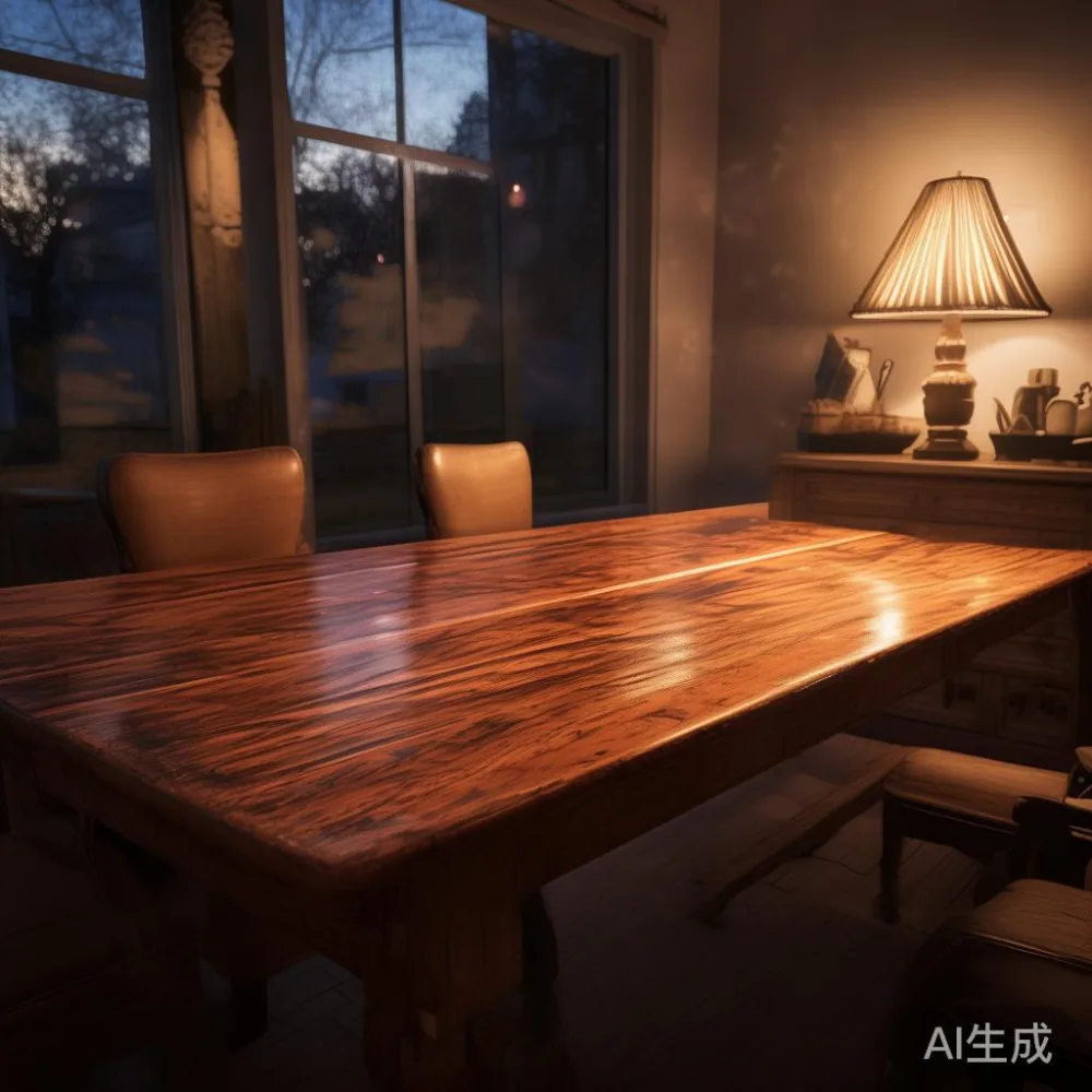 Caring for Lacquered Wooden Dining Tables in High-Humidity Climates — room setting at dusk with warm lamp light, film 